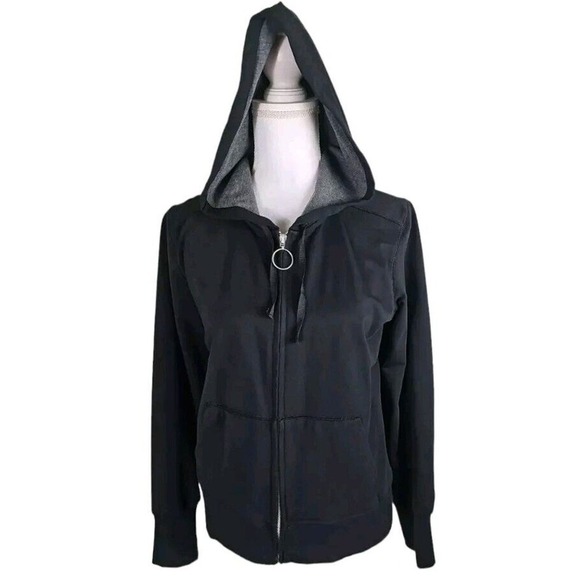 GAP ~Woman Size M~ Black Hoodie Zip-Up Solid Cotton Blend Jacket. - Picture 5 of 9